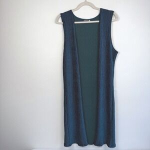 Earthbound Trading Co. Teal Blue Plissé Crinkle Longline‎ Vest Duster L